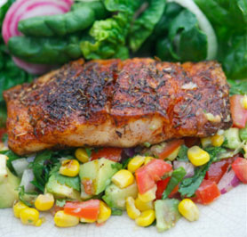 blacked red snapper with corn relish