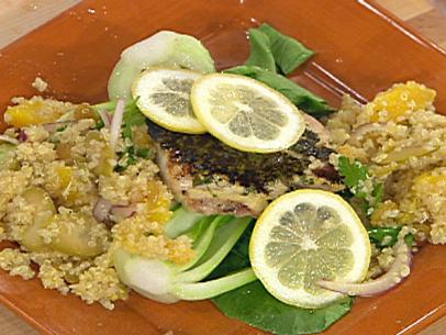 Lemon and herb crusted drum with bok choy