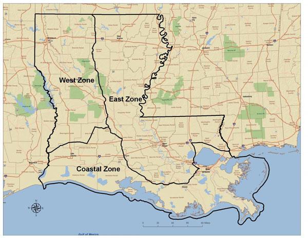 3-Zone-Option for Louisiana Hunting Zones for Waterfowl