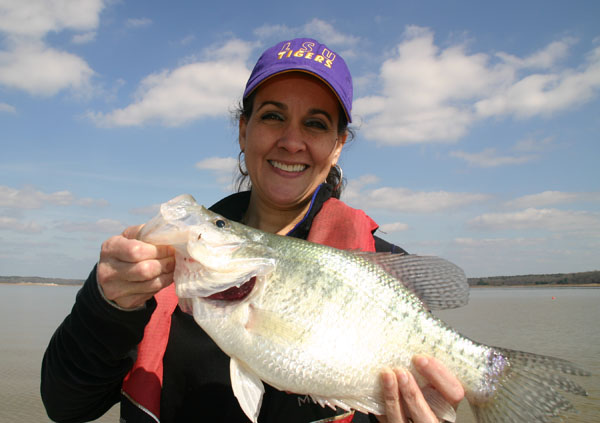 Mrs. Bruhl out for a fun day of crappie fishing