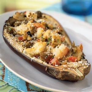 Seafood stuffed eggplant